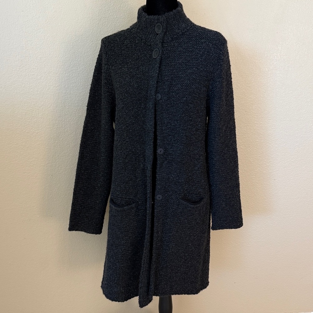Eileen Fisher Charcoal Gray Pebble Knit Wool Lightweight Jacket